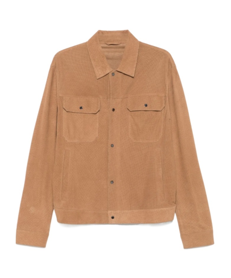 Emporio Armani Perforated Goatskin Suede Jacket In Pink