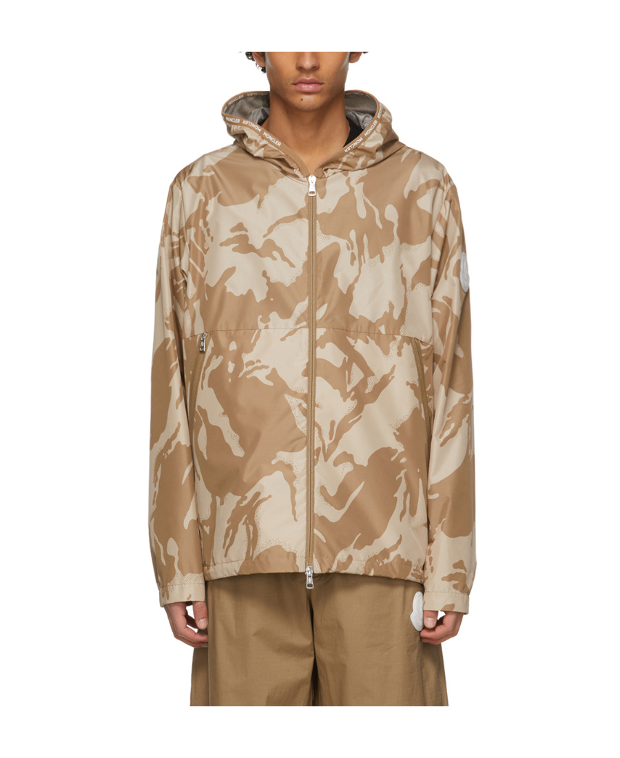 Moncler Camouflage-print Hooded Jacket In Nude