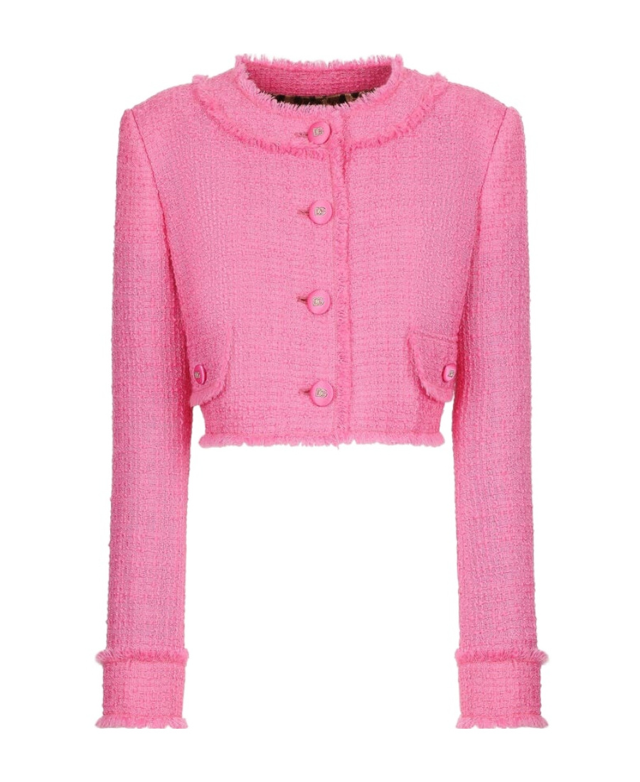 Dolce & Gabbana Rachel Collarless Crop Tweed Jacket In Pink
