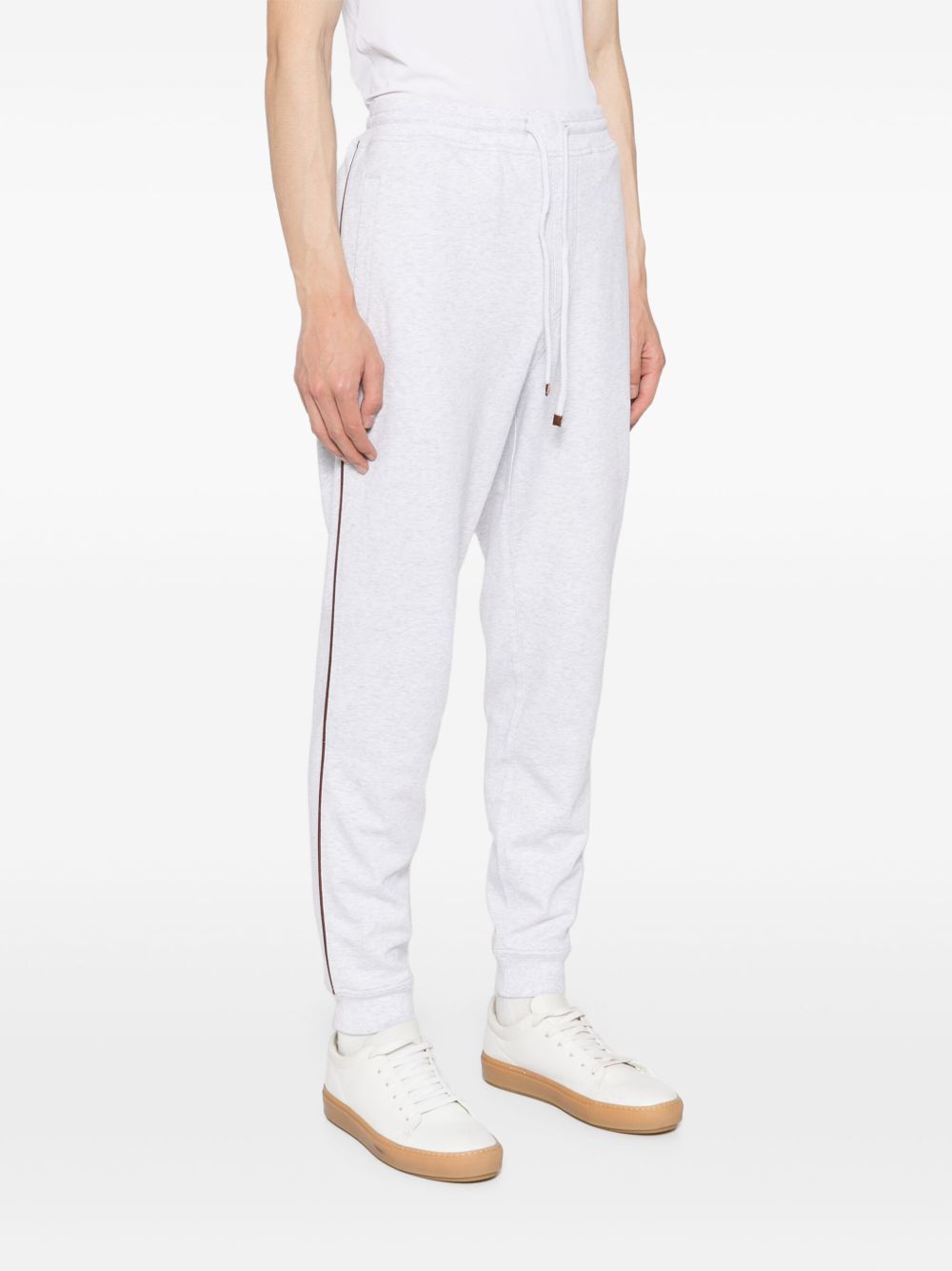 Brunello Cucinelli Cotton Sweatpants With Side Stripe Detail In Grey