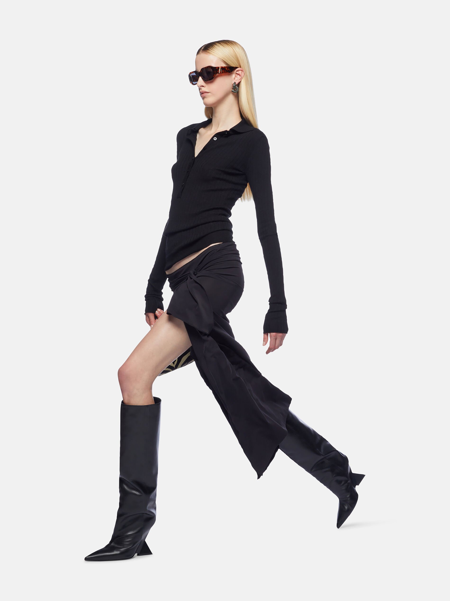 Attico Black Midi Skirt In Black