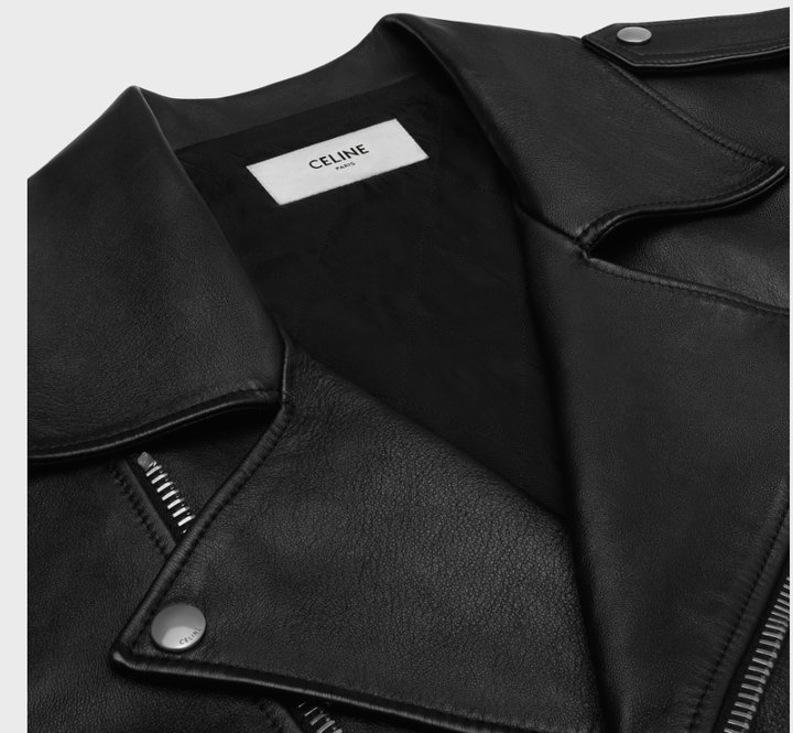 Celine Long-sleeved Leather Jacket In Black