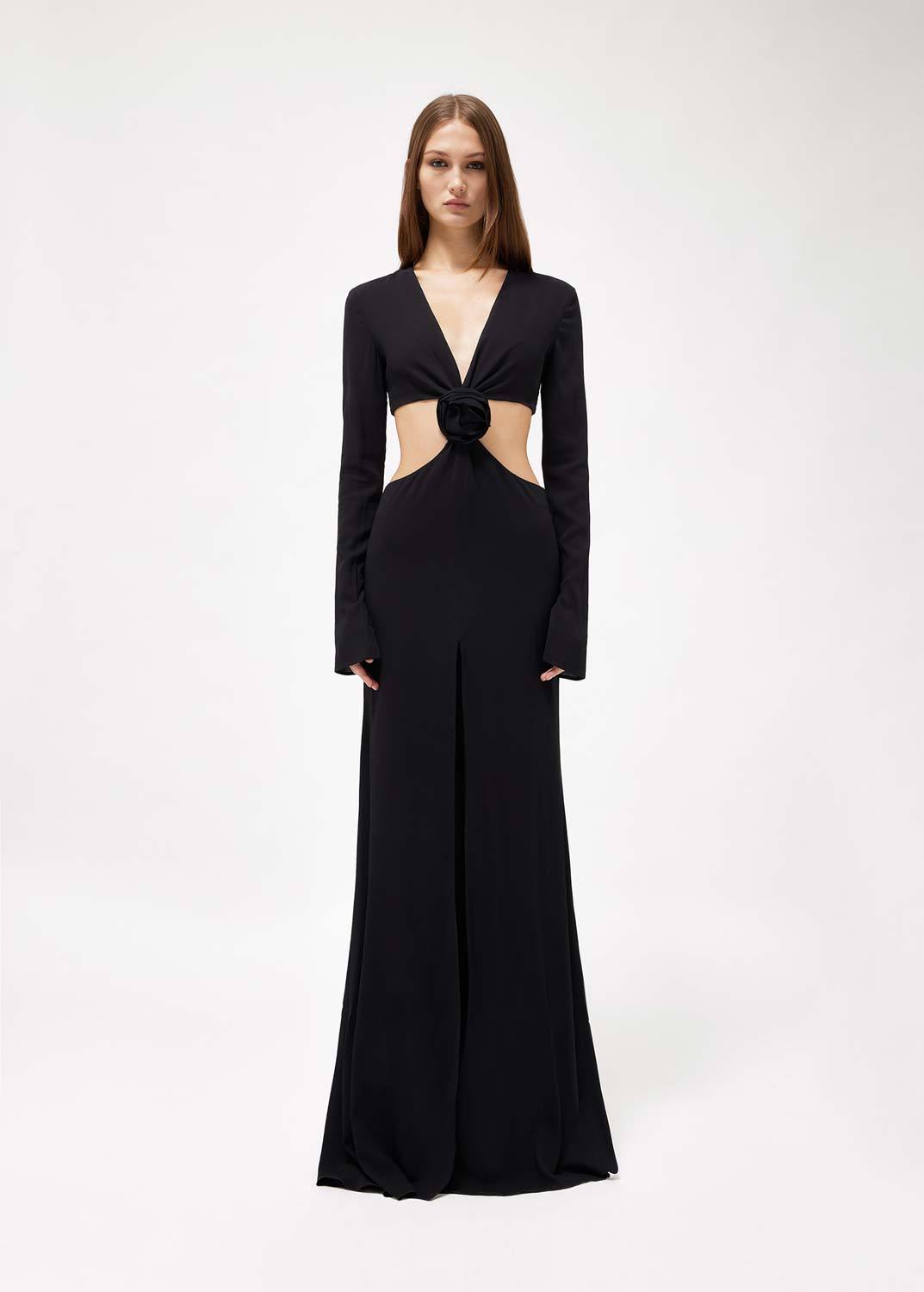 BLUMARINE BLUMARINE ROSE DETAILED CUT-OUT LONG DRESS