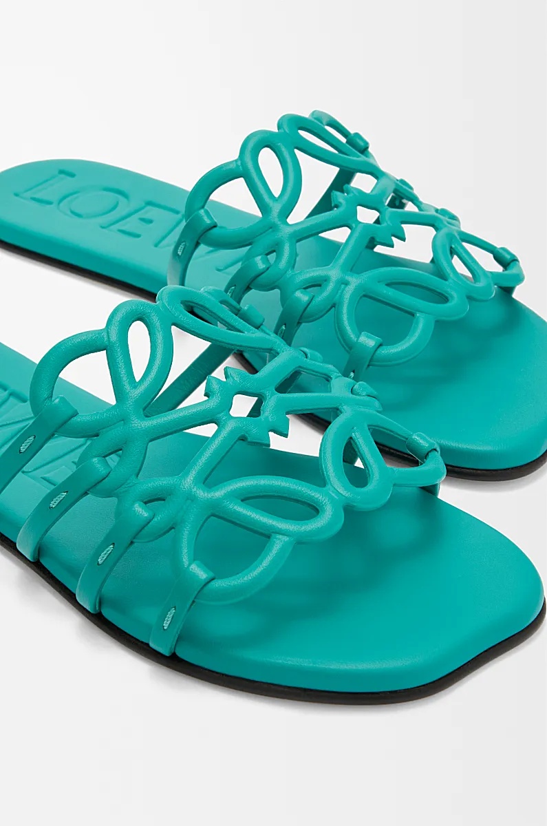 Loewe Petal Anagram Leather Flat Sandals In Turquoise