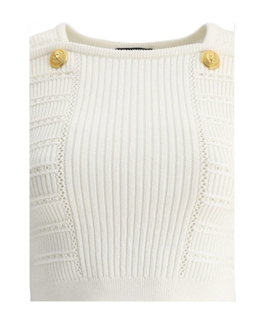 BALMAIN BUTTON-EMBELLISHED KNITTED CROPPED TOP