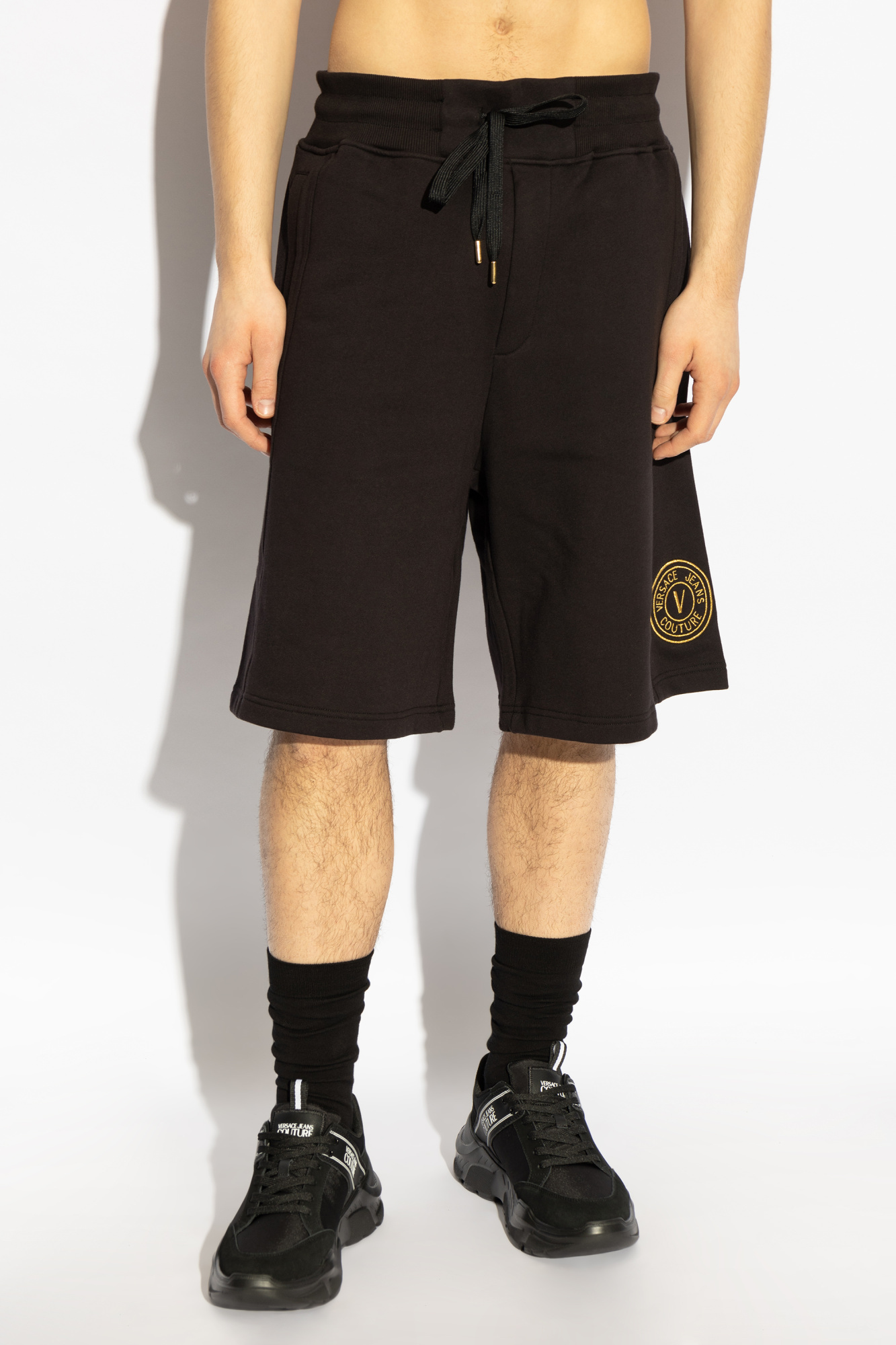 Versace Jeans Elastic Waist Shorts In Black