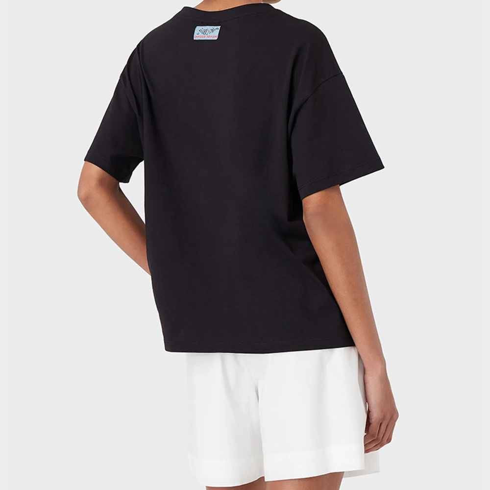 Emporio Armani Round-necked Flower T-shirt In Black