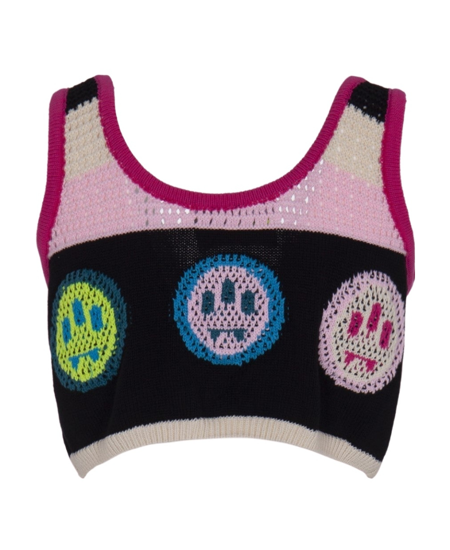 Barrow Multicoloured Crop Top With Logos In Black