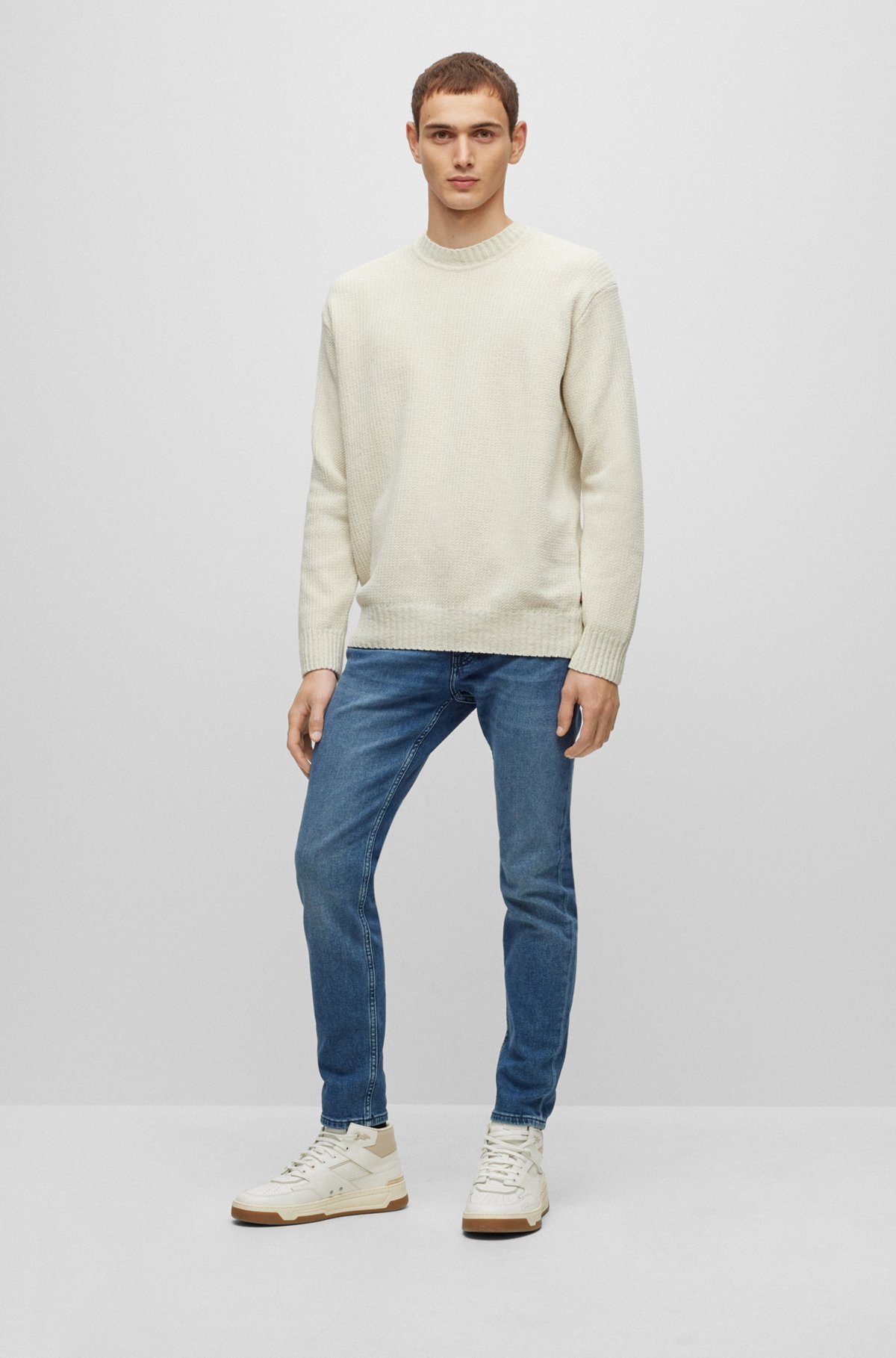 Hugo Boss Ribbed-knit Cotton Jumper In Nude