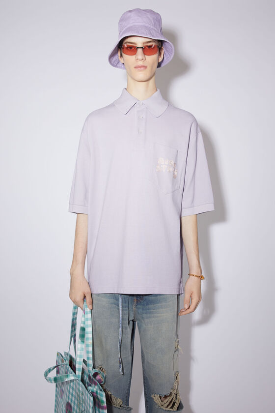 Shop Acne Studios Drop Shoulder Polo Shirt In Pale Lilac