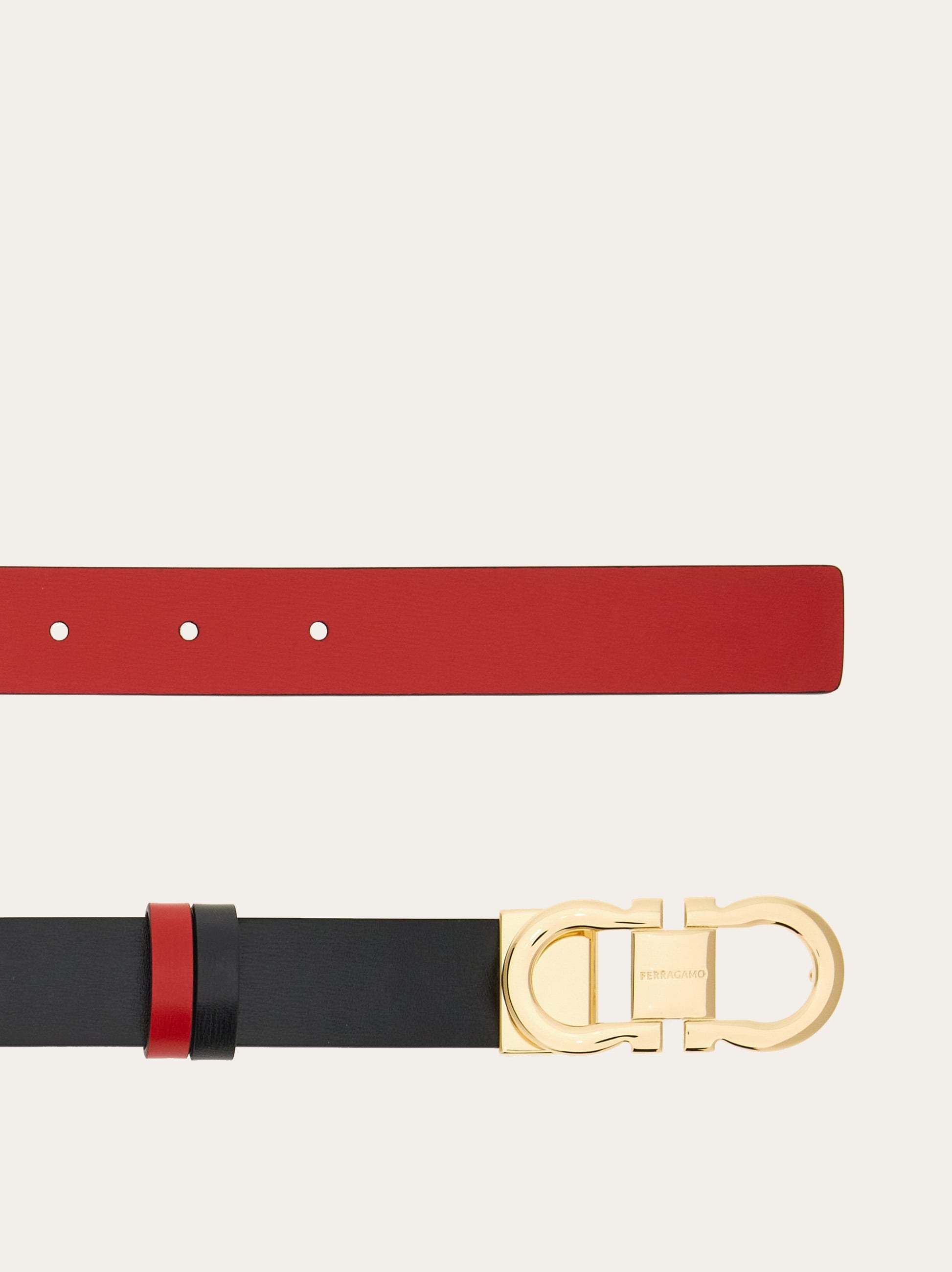 Ferragamo Smooth Leather Reversible Gancini Belt In Black