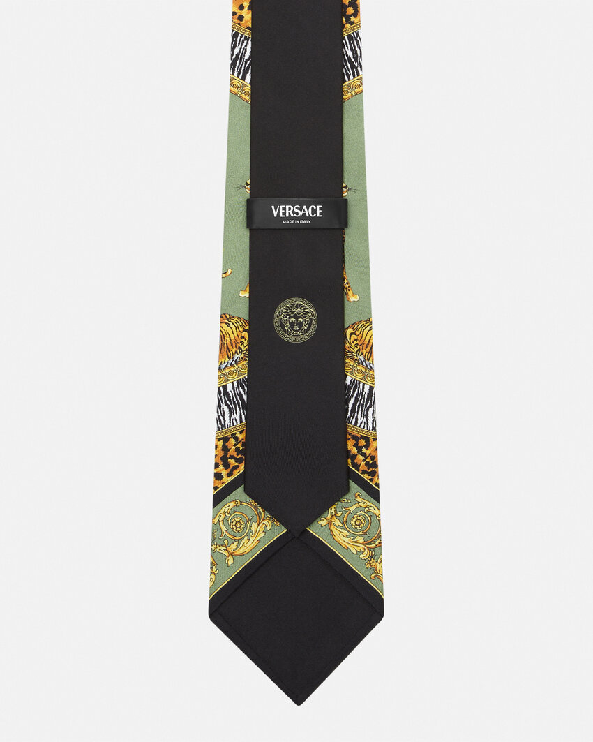 Versace Animal-print Silk Tie In Yellow
