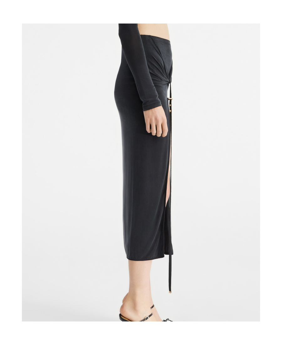 Jacquemus Pareo Croissant Buckle Slit Long Skirt In Black