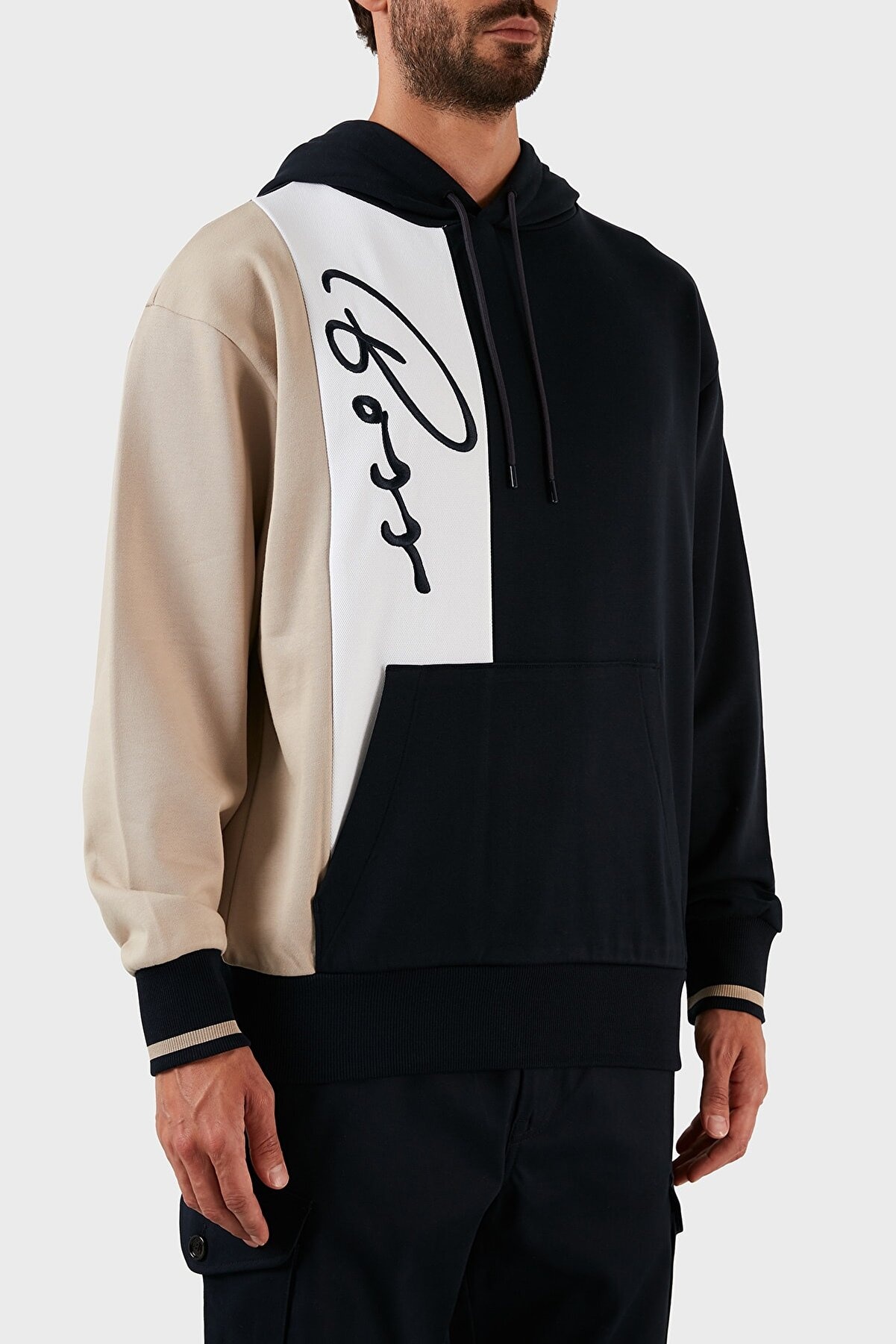 HUGO BOSS SULLIVAN COLOUR-BLOCK COTTON HOODIE