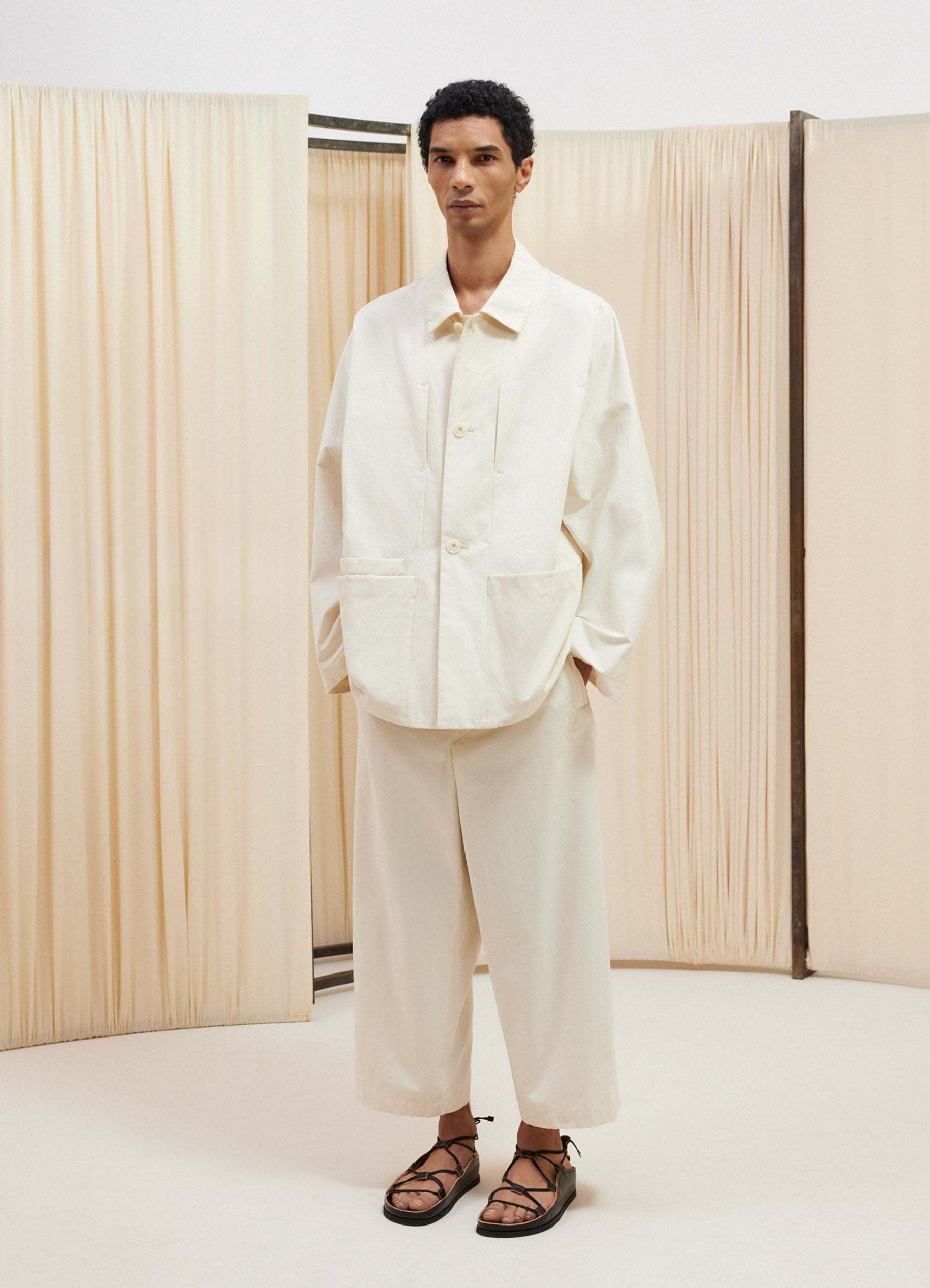 Lemaire Single-breasted Work Jacket In Nude