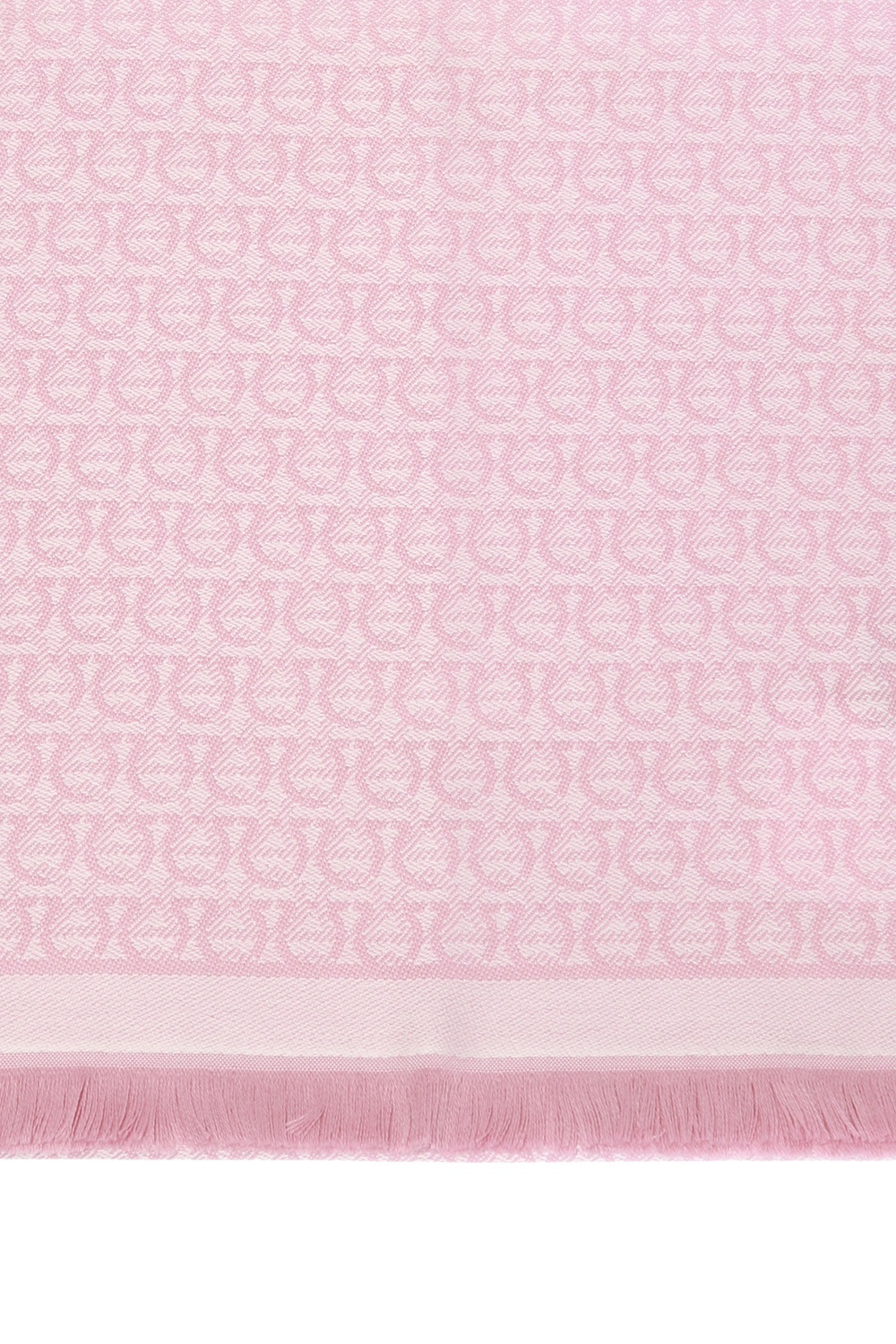 Ferragamo Gancini Patterned Fringed Edge Scarf In Pink