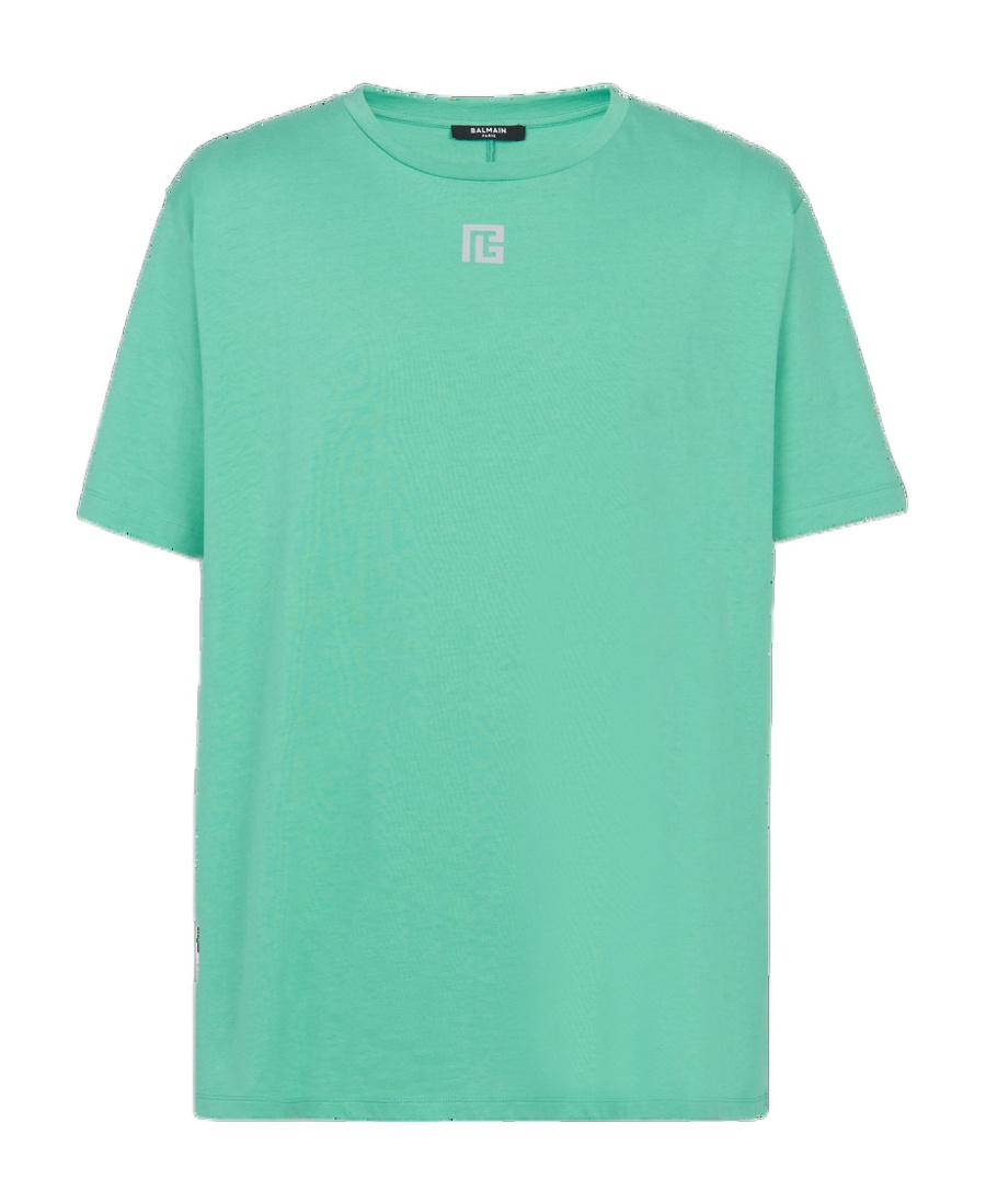 Shop Balmain Oversized T-shirt In Eco-responsible Cotton With Reflective Maxi Logo Print In Green