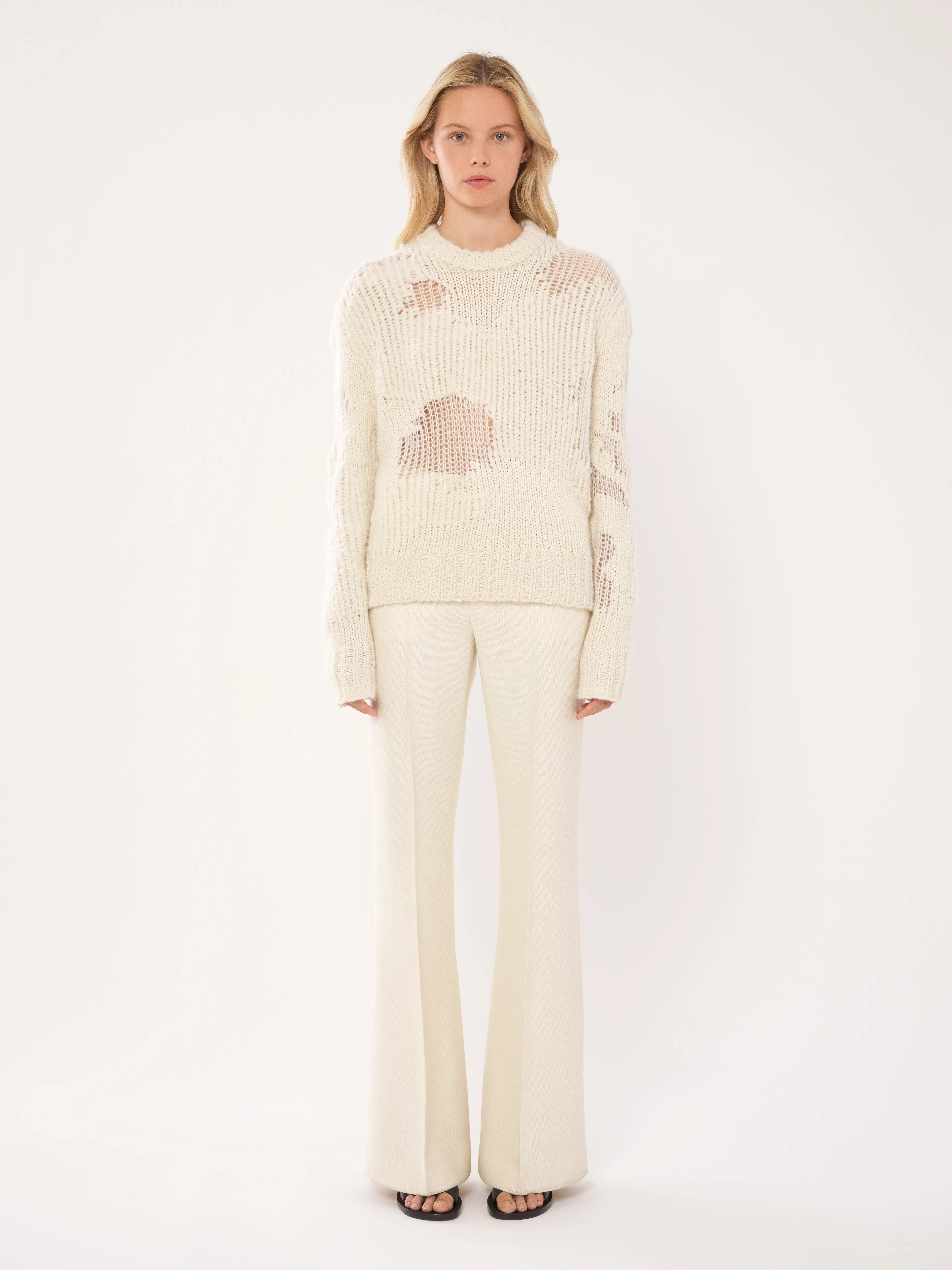 Chloé Generous Chunky-knit Distressed Jumper In White