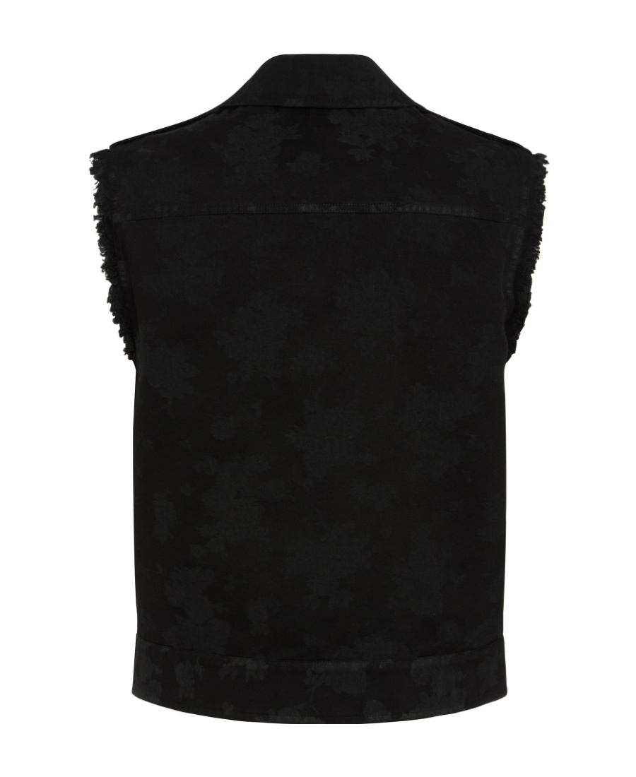 Saint Laurent Abstract Tonal-print Denim Waistcoat In Black
