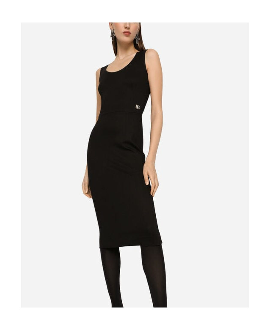 Dolce & Gabbana Sleeveless Scoop Neck Jersey Midi Dress In Black