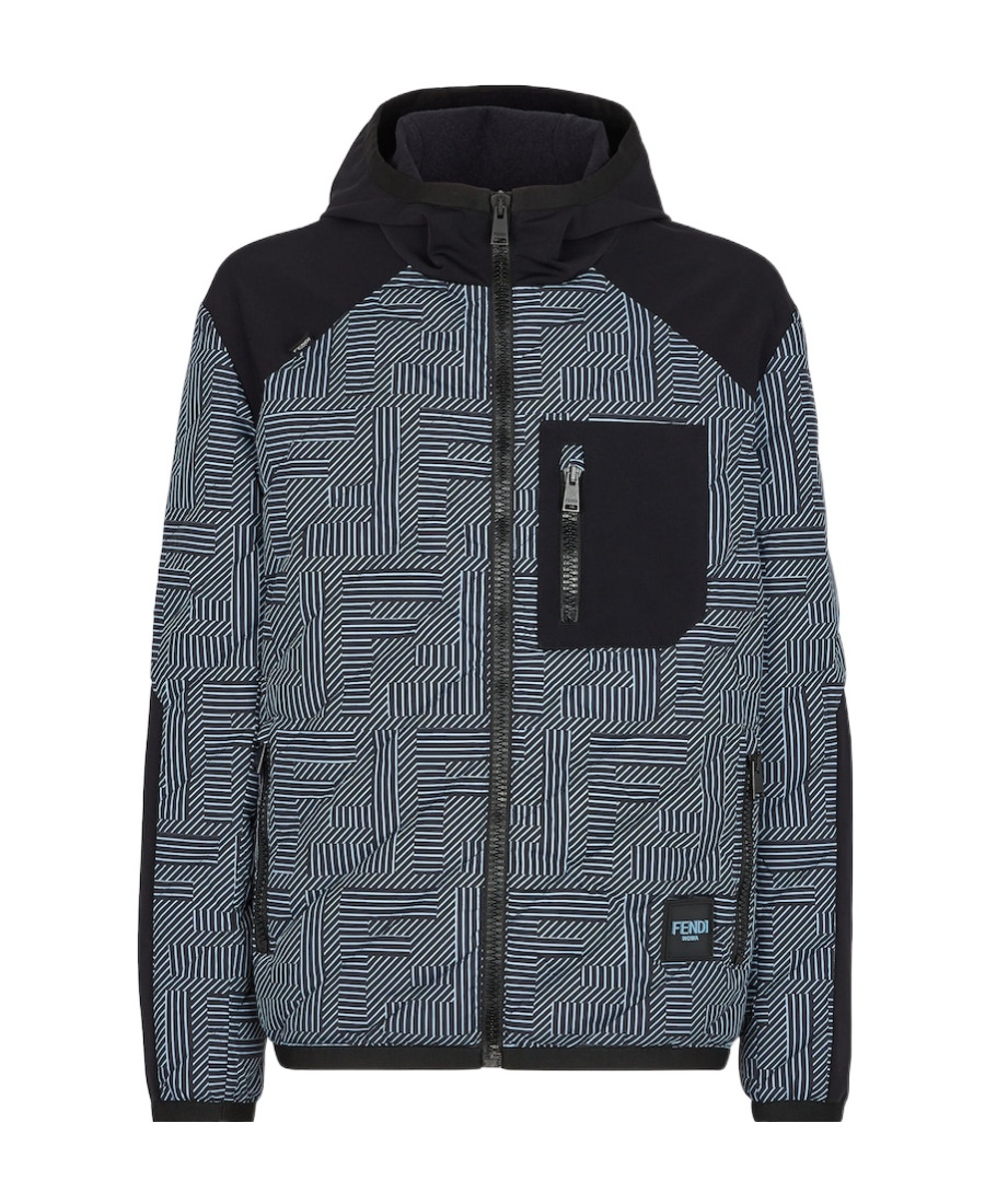 Fendi Shadow-print Panelled Down Jacket In Black