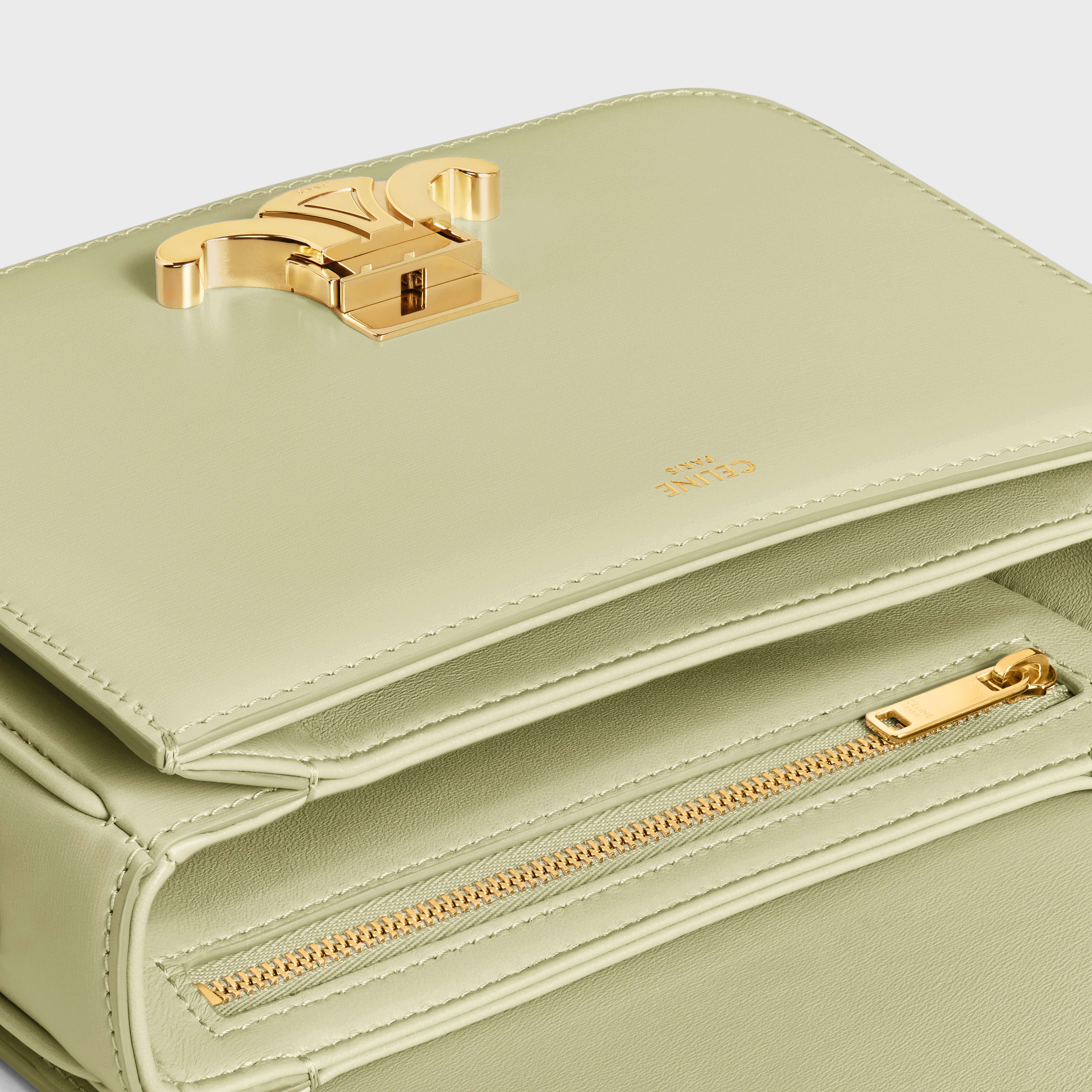 Celine Teen Triomphe Bag In Shiny Calfskin In Green