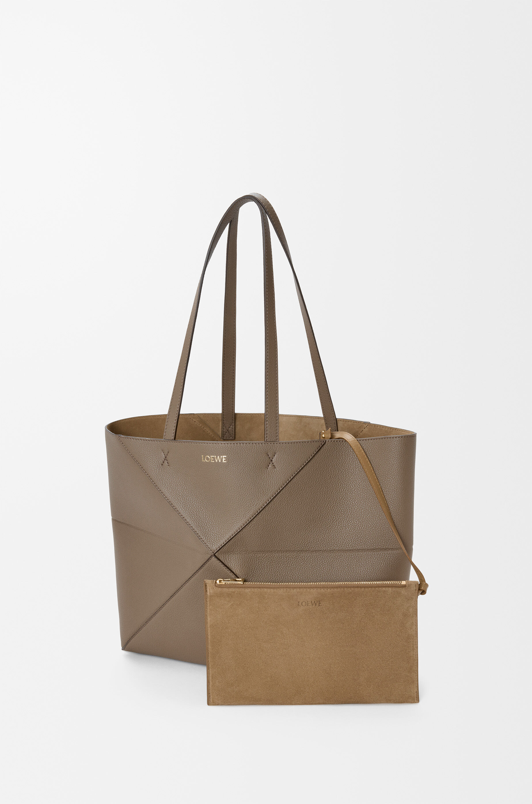 Loewe Medium Puzzle Fold Horizontal Tote Bag In Grained Calfskin In Brown