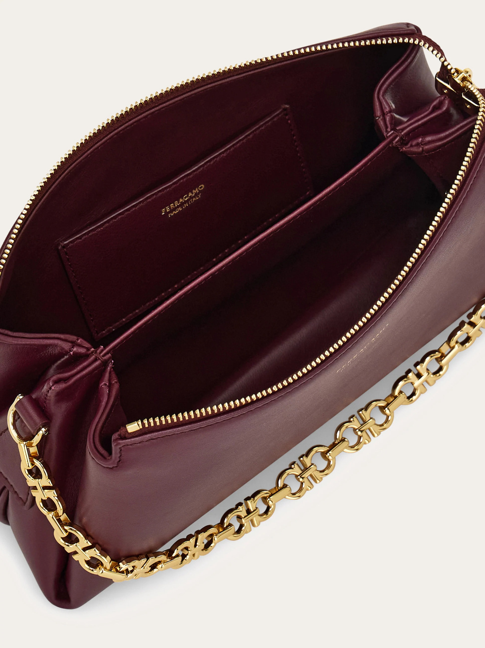 Ferragamo Embossed Logo Chain Mini Bag In Purple