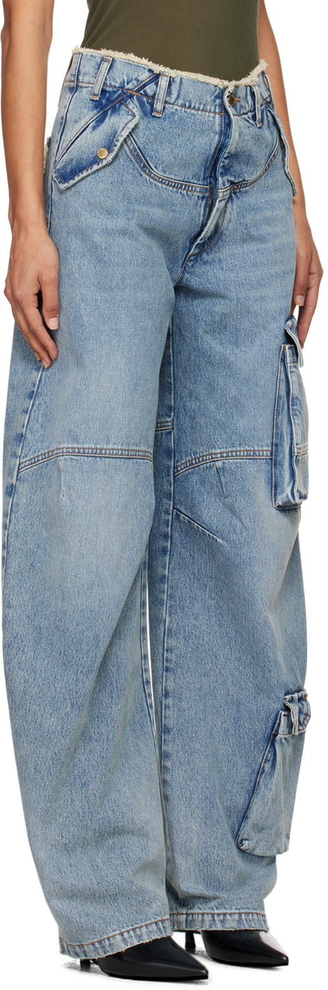 Shop Darkpark Rosalind Barrel Leg Cargo Jeans In Gray