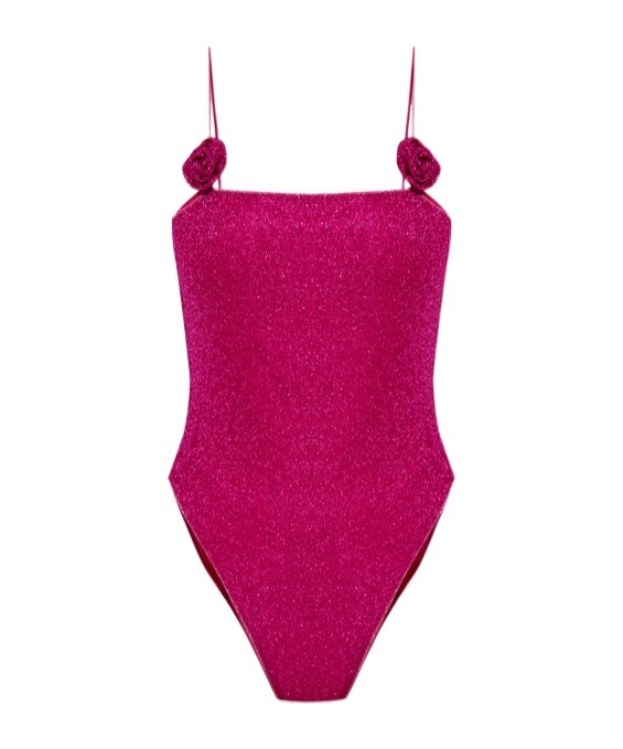 Oseree Womens Merlot - Red Rose Floral-appliqué Stretch-mesh Swimsuit In Red