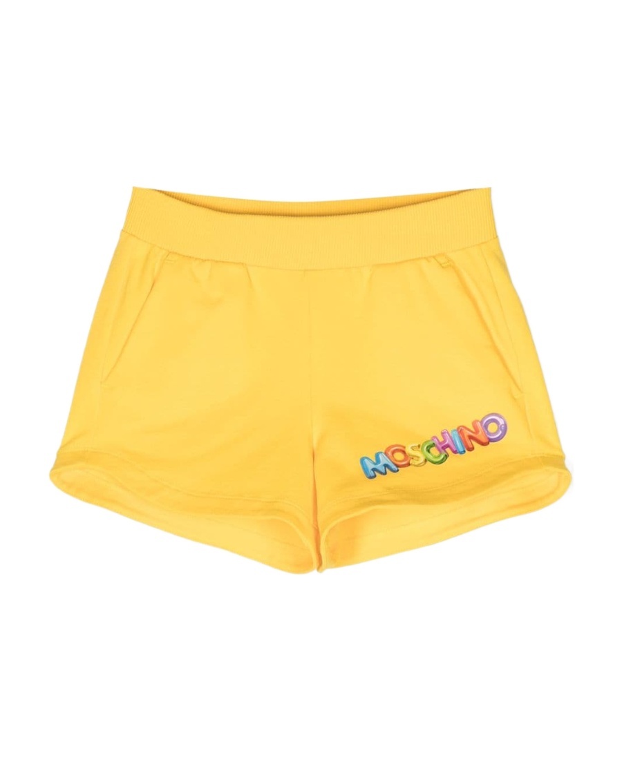 Moschino Logo-print Stretch-cotton Shorts In Yellow