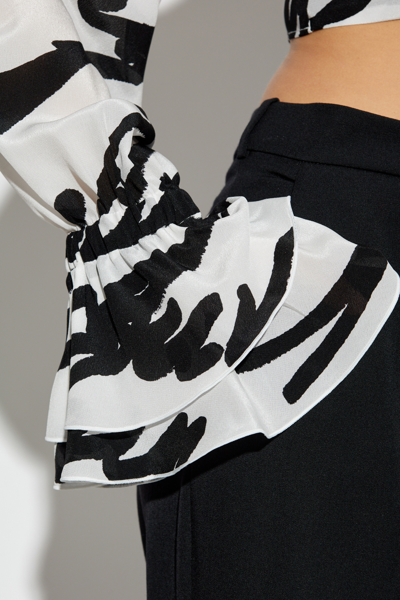Balmain Love Letter Print Silk Cropped Top In White