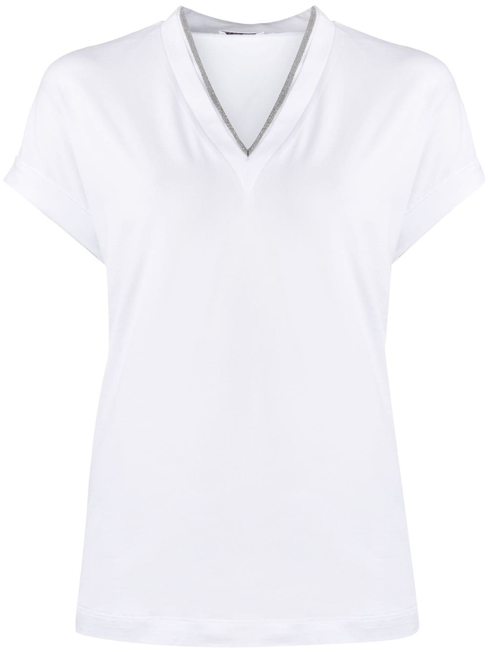 Brunello Cucinelli Monili V-neck Short-sleeve Cotton Jersey T-shirt In White