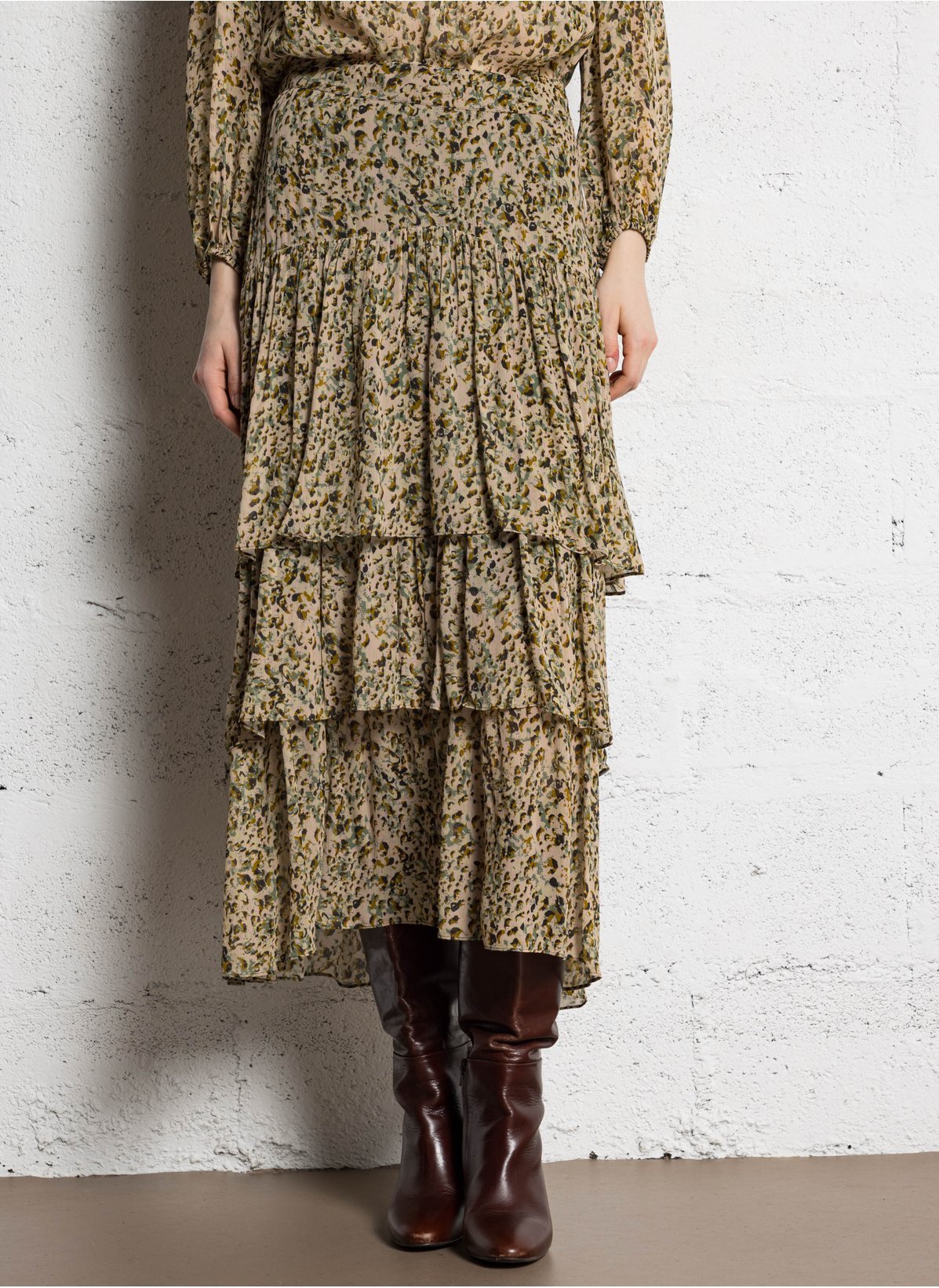 BASH MIDI PRINTED RUFFLED SKIRT