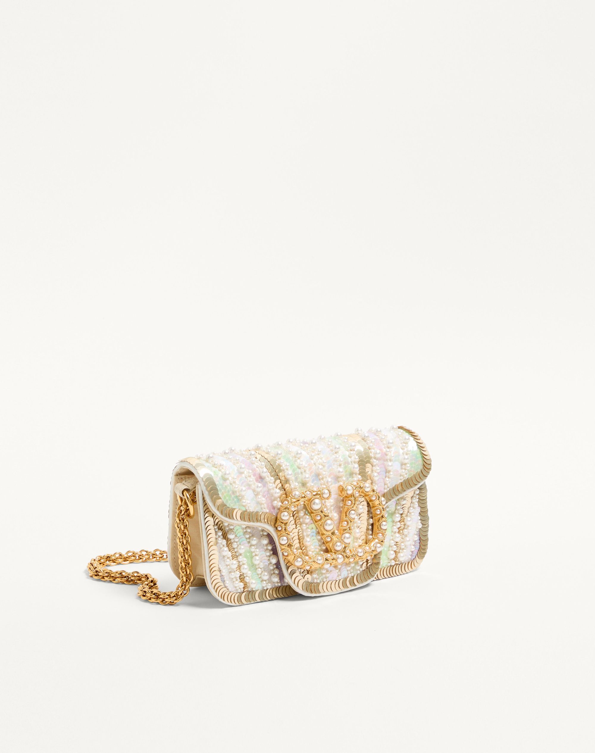 Valentino Small Locò Shoulder Bag With Embroidered Gemstone Logo In Multi
