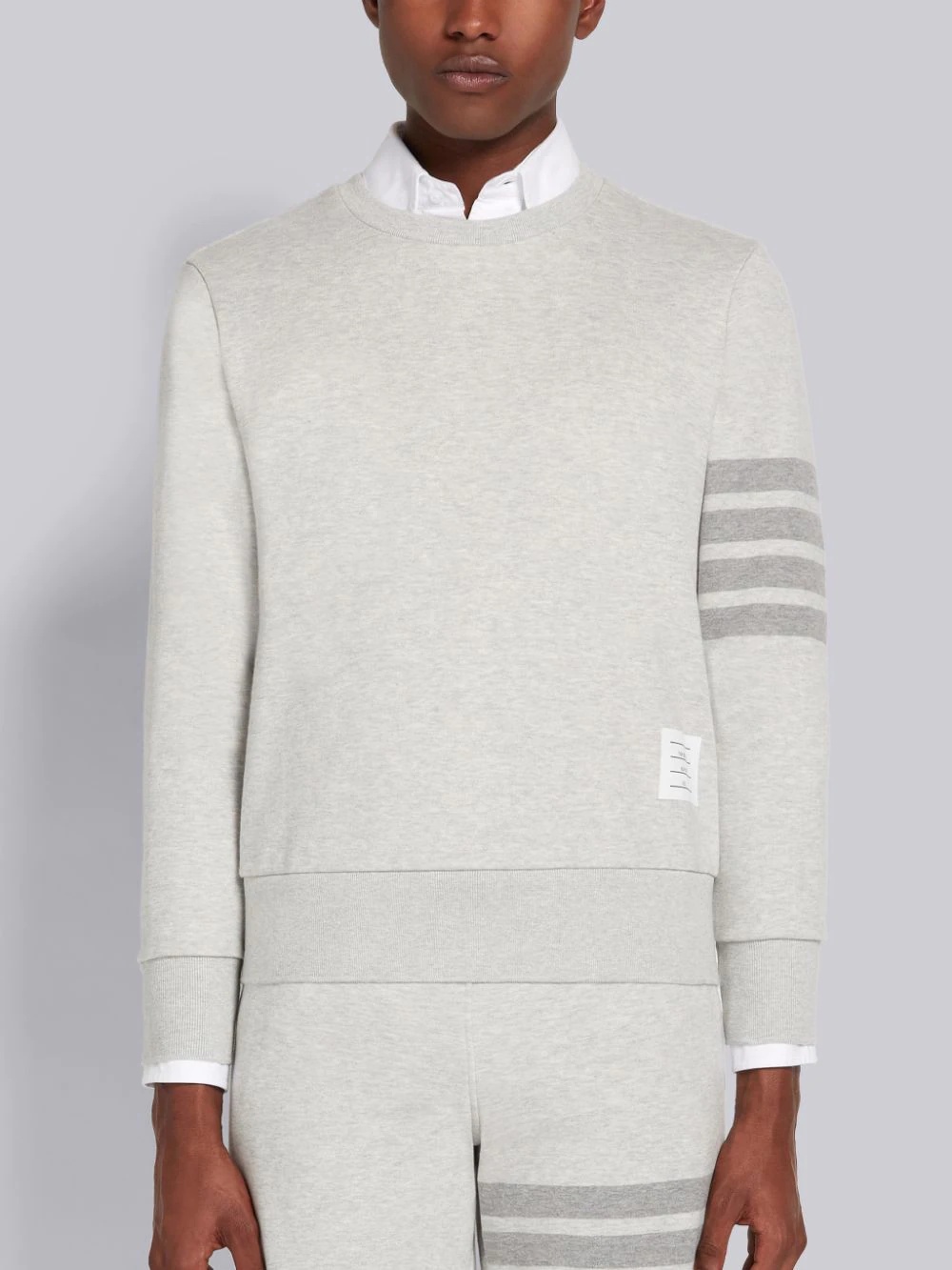 Thom Browne Crew Neck Sweatshirt In Classic Loopback With Engineered 4 Bar Stripe In White
