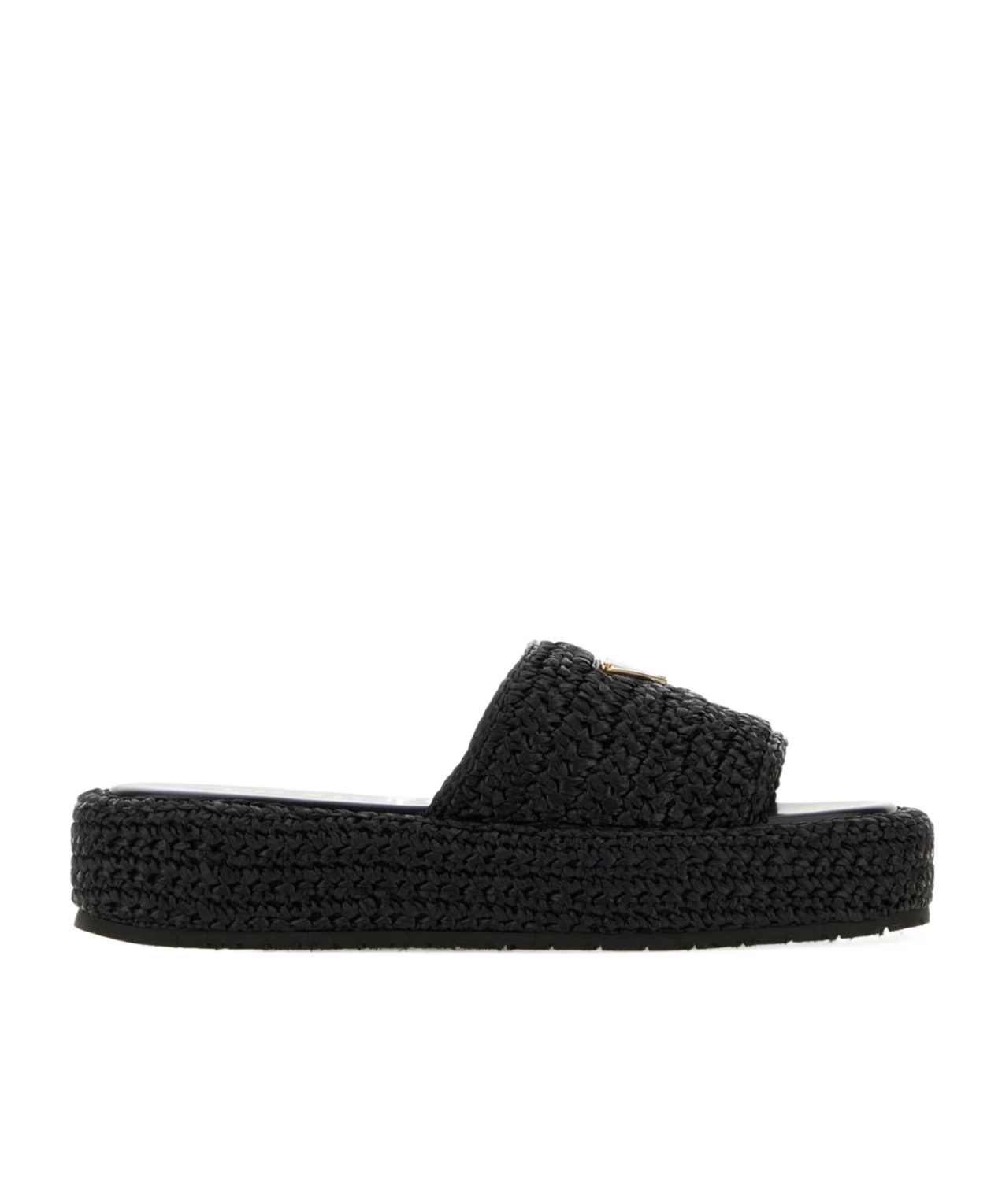 Prada Woven-raffia Flatform Slides In Multi