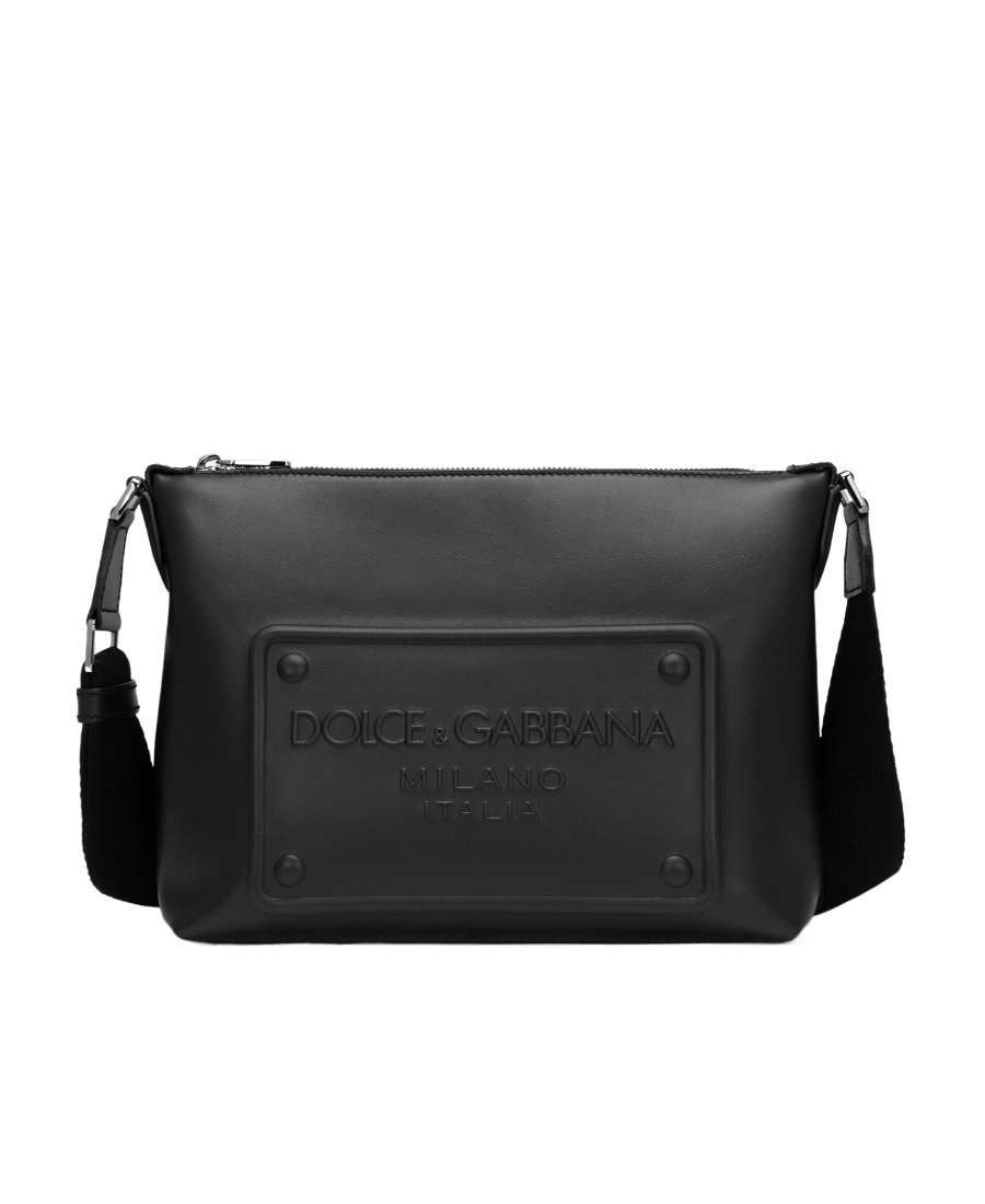 Dolce & Gabbana Calfskin Crossbody Bag With Raised Logo In Black