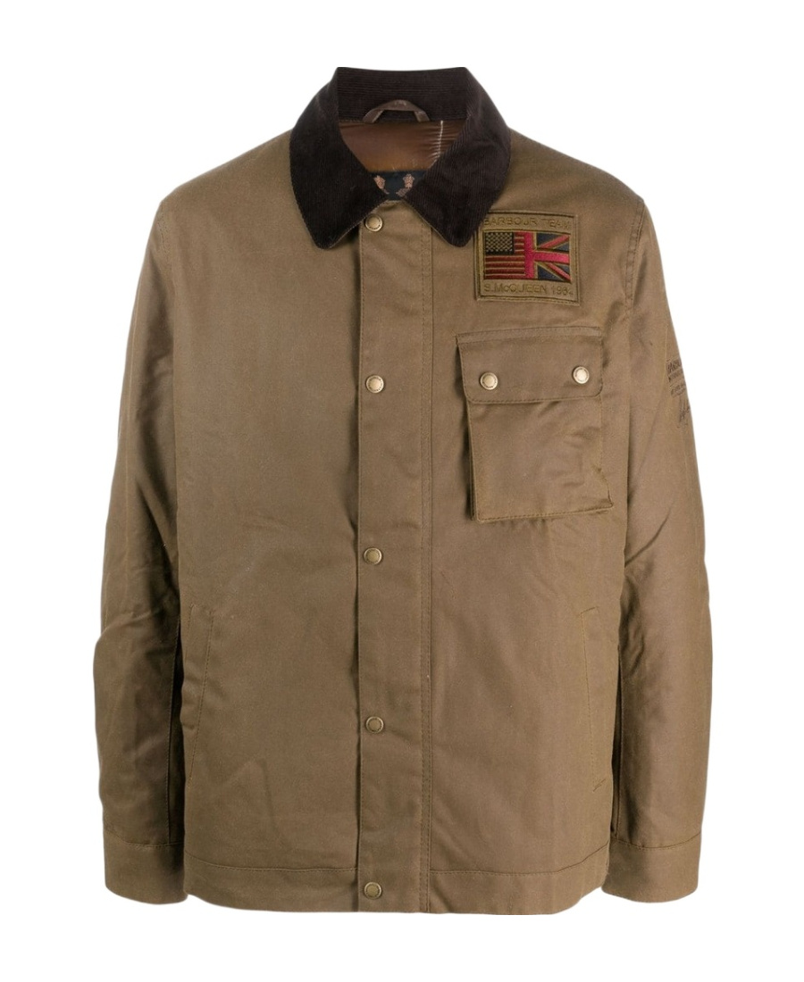 Barbour Logo-patch Cotton Shirt Jacket In Brown