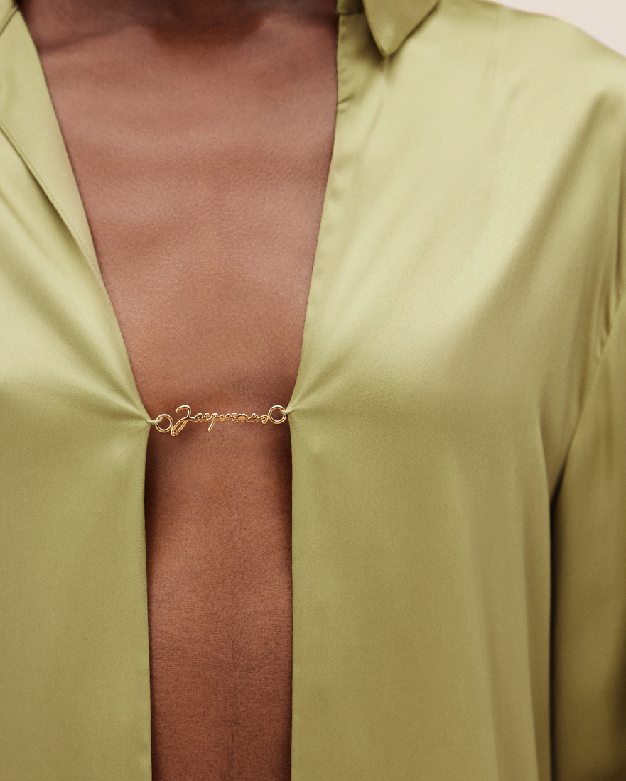 Jacquemus Notte Logo Plaque Blouse In Green