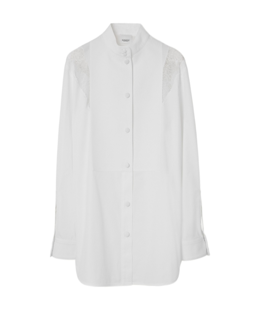 Shop Burberry Lace-trim Cotton Shirt In White