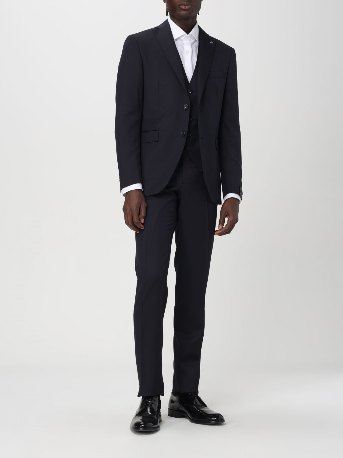 Tagliatore Long-sleeved Coat Belt Ring Trousers Suit In Black