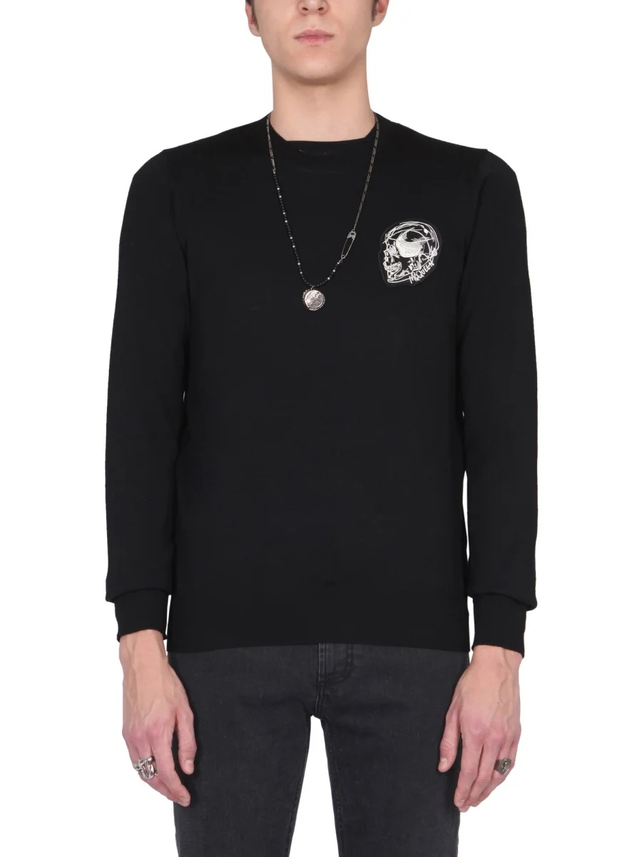 Alexander Mcqueen Skull Decal Knitted Sweater In Black