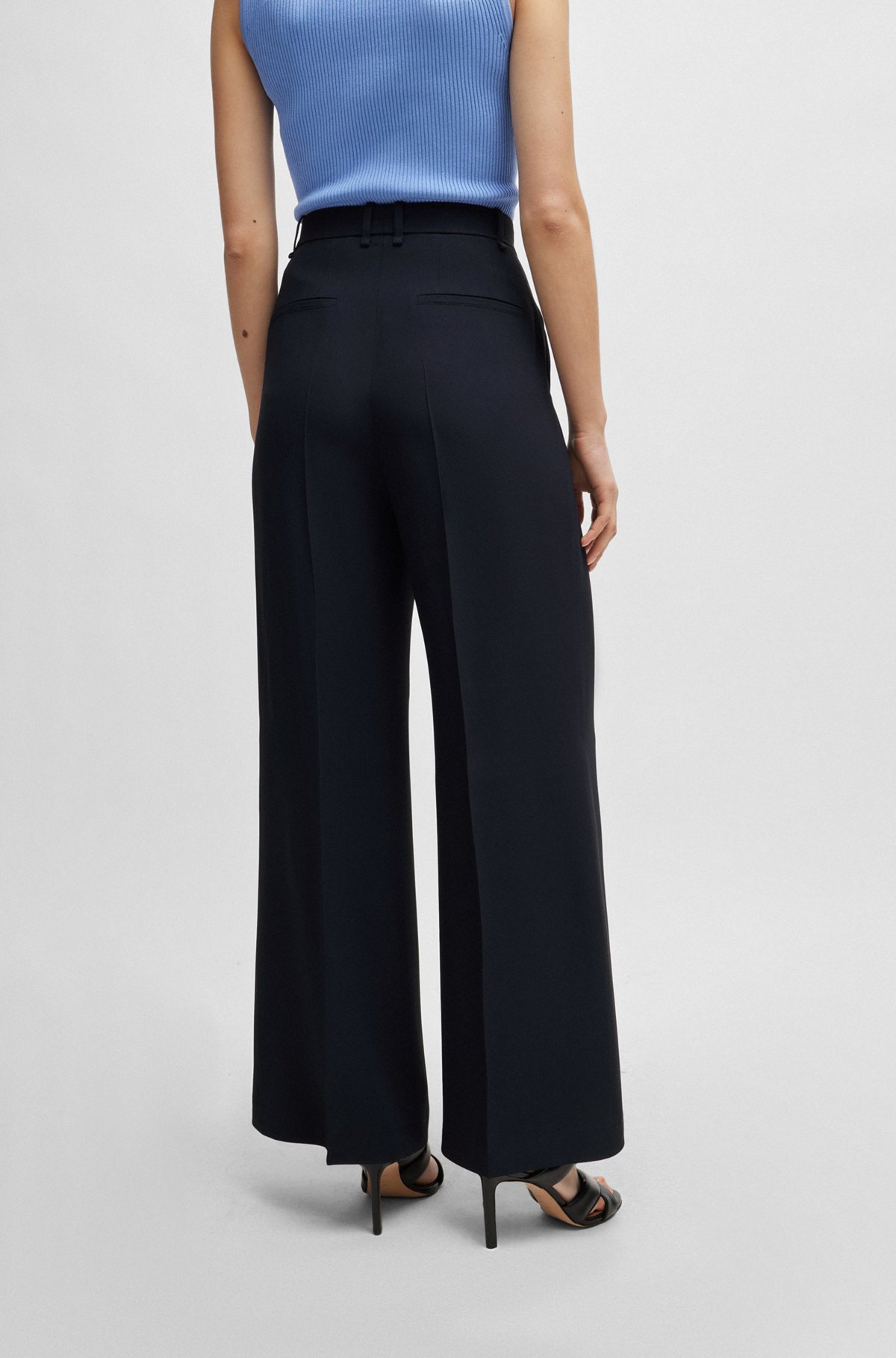 Hugo Boss High-waisted Relaxed-fit Trousers With Wide Leg In Black