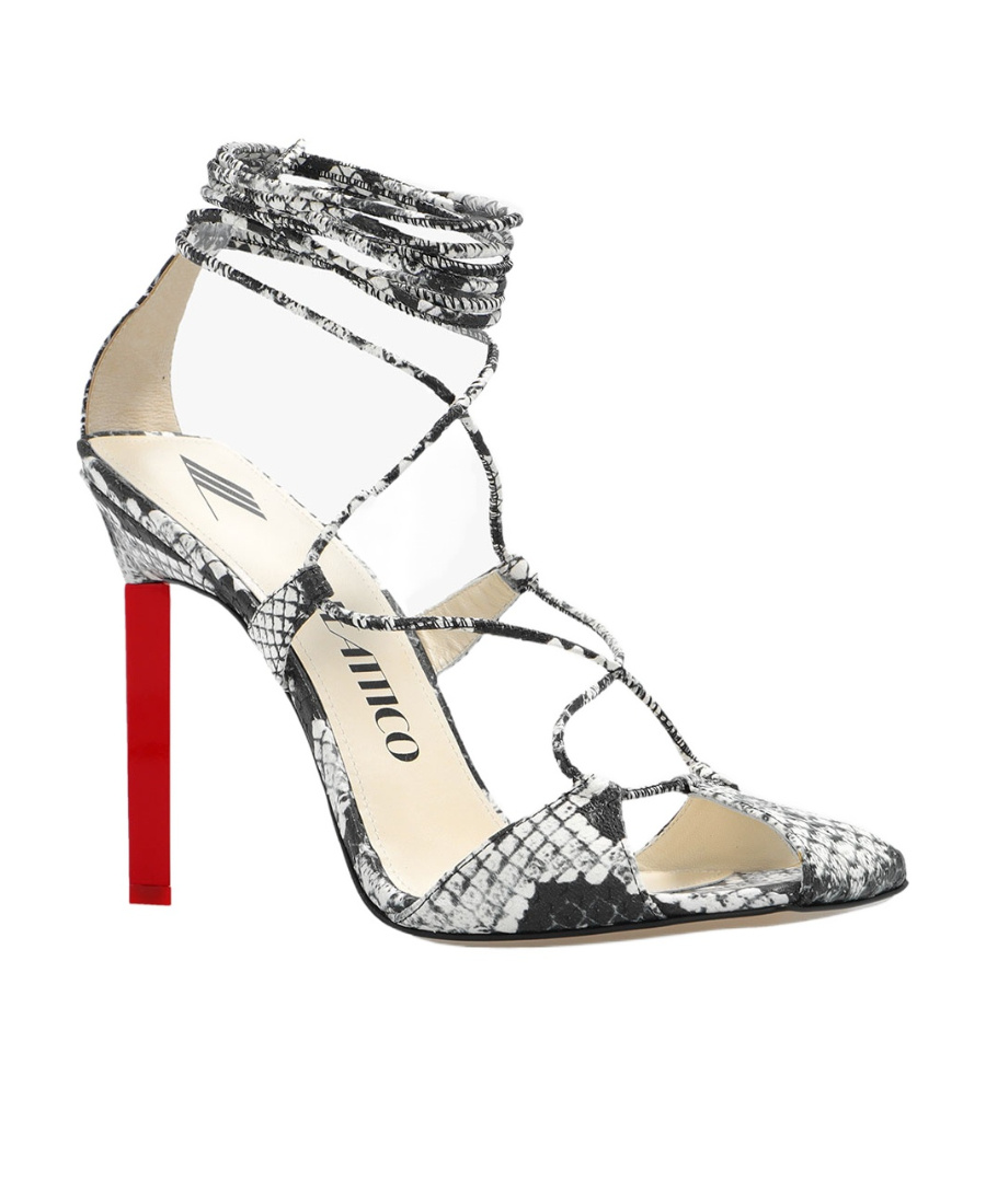 Attico Adele Snakeskin-print Sandals In Black And White Leather Woman In White