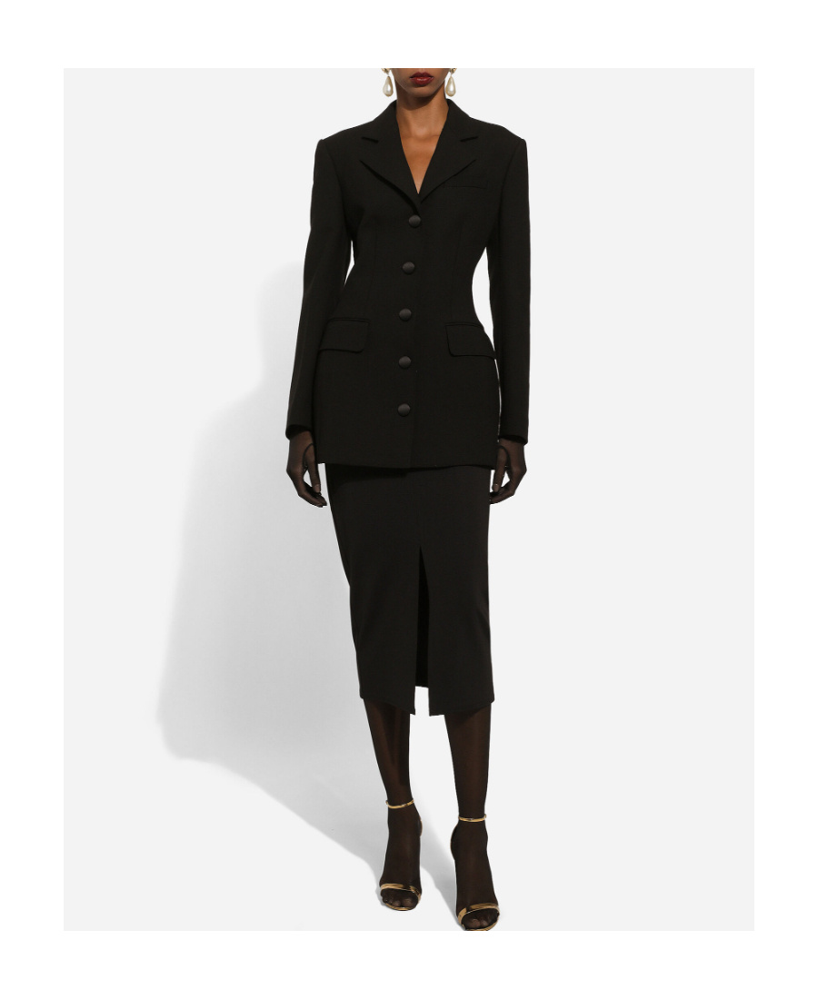 Dolce & Gabbana Giacca Dolce Lunga Monopetto In Cady Di Lana In Black