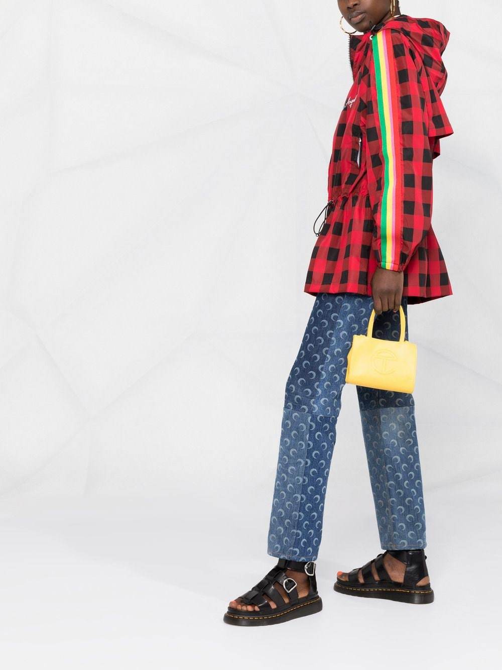 Palm Angels Checked Hooded Jacket In Red