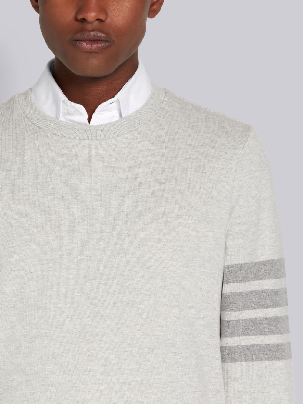 Thom Browne Crew Neck Sweatshirt In Classic Loopback With Engineered 4 Bar Stripe In White