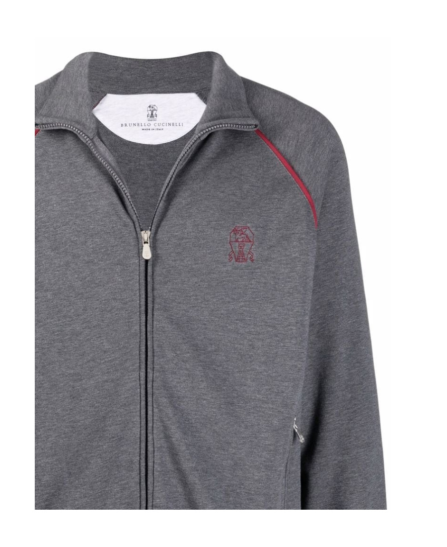 Brunello Cucinelli Contrast Piping Zip-up Sweatshirt In Gray