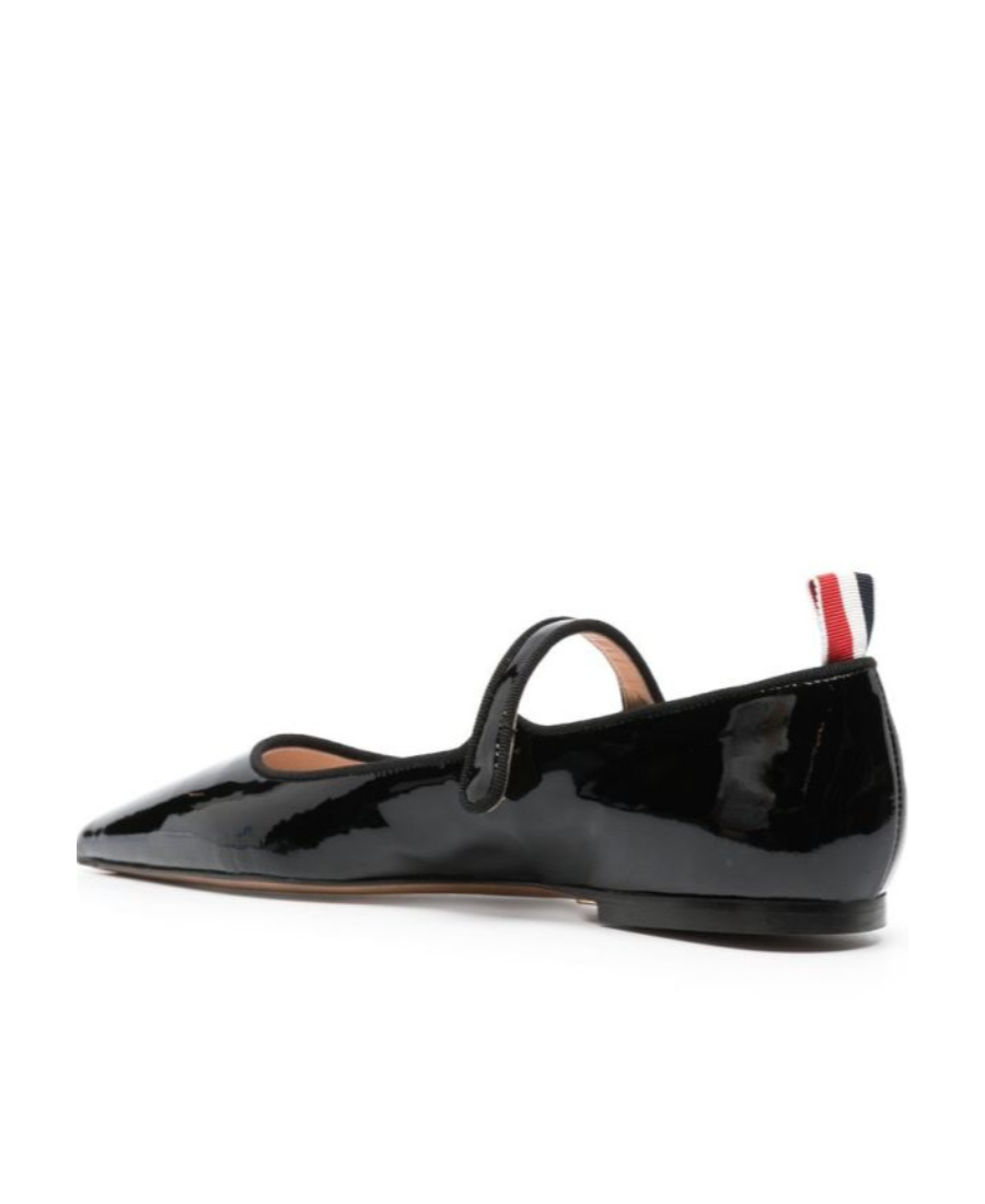 Thom Browne Pointed Thom John Flat In Soft Patent Leather In Black